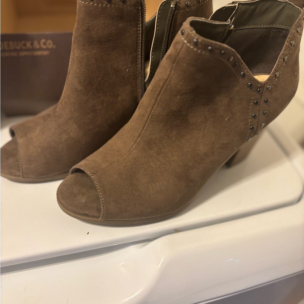 Brown Peep-Toe Ankle Boots